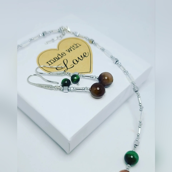 Mixed Natural Crystals , Zirconia charm necklace and earrings set - Picture 2 of 4